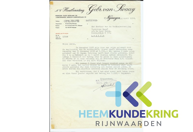 Nota L.Boys -gebr.van Swaay houtbereiding 1958